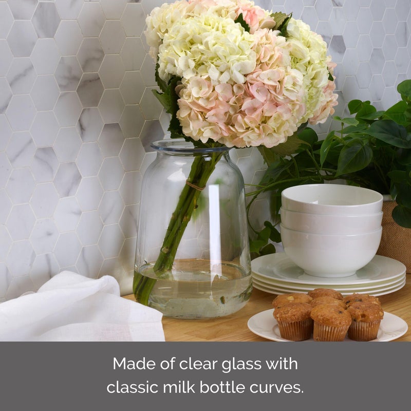 Elements Glass Milk Bottle Vase  for Use with Dried or Faux Flowers and Greenery  4.2x4.2x4.72 Inch  Clear - Image 4