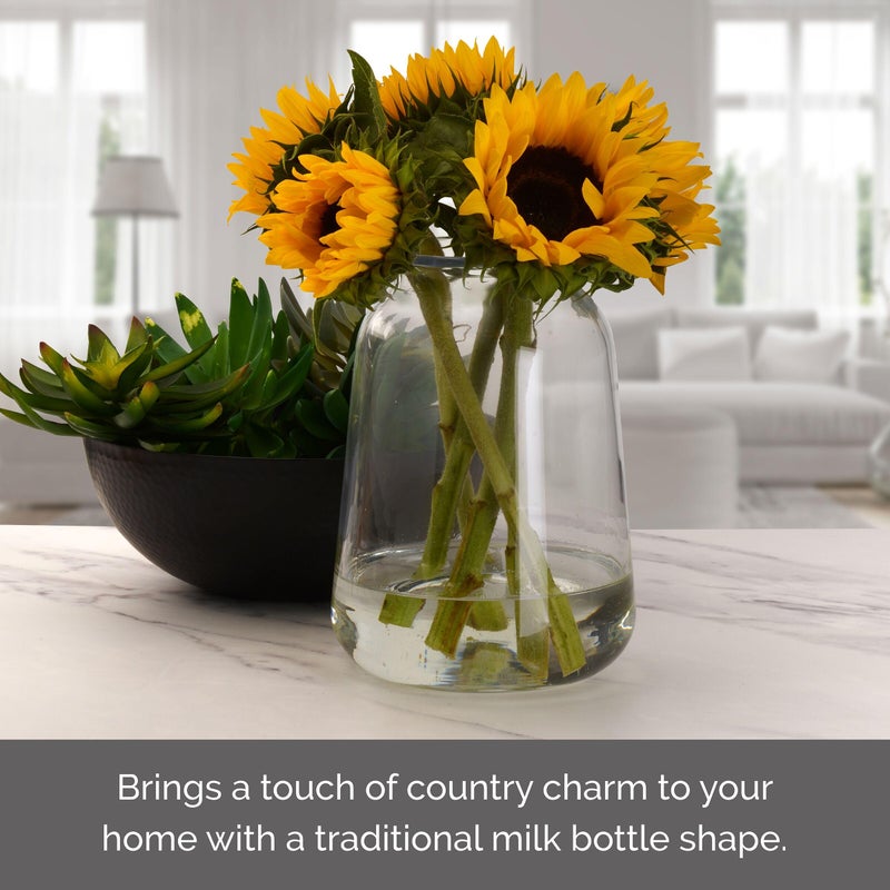 Elements Glass Milk Bottle Vase  for Use with Dried or Faux Flowers and Greenery  4.2x4.2x4.72 Inch  Clear - Image 3
