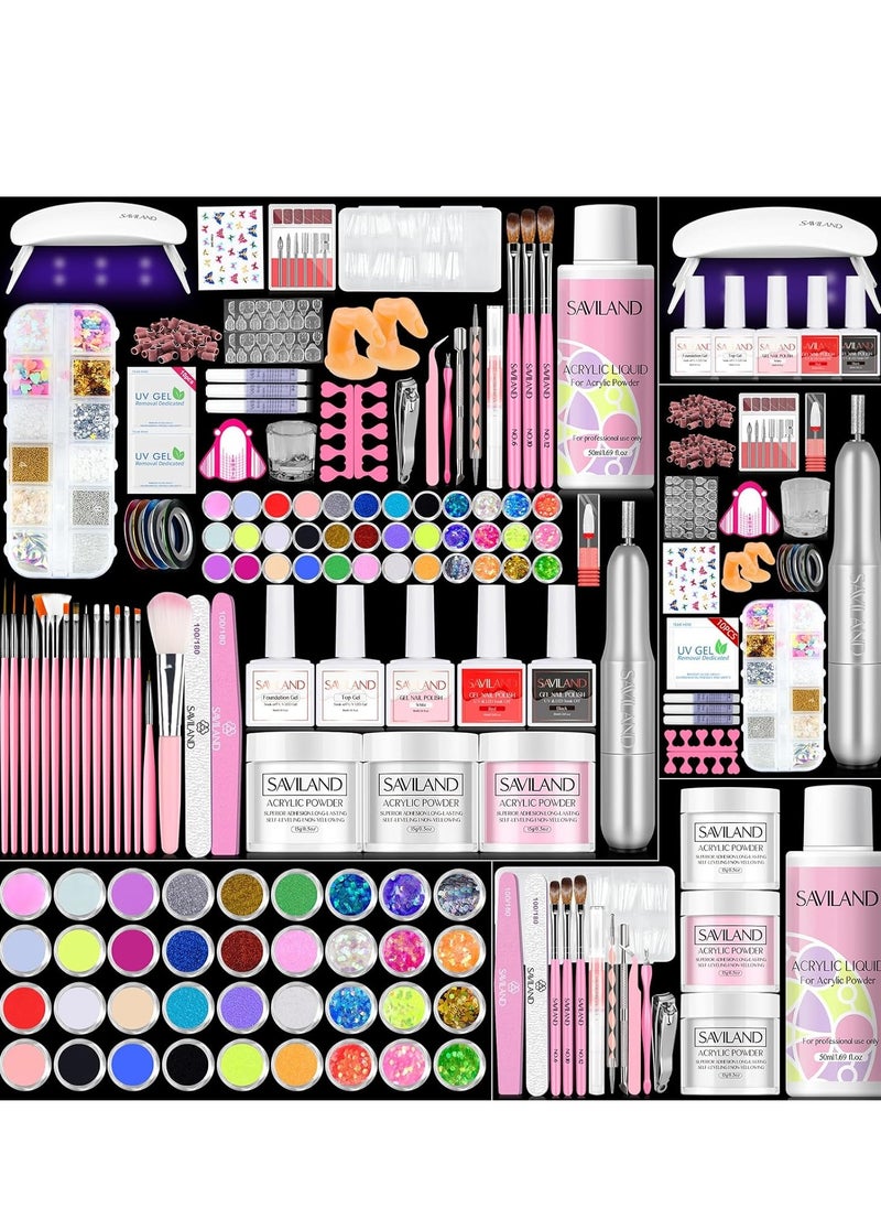 Saviland - SAVILAND Acrylic Nail Kit with Drill: Professional Nail Kit Acrylic Set for Beginners with Everything Acrylic Powder Gel Nail Polish Nail Decoration U V Nail Light Gift Home Salon Gift Set - Image 1