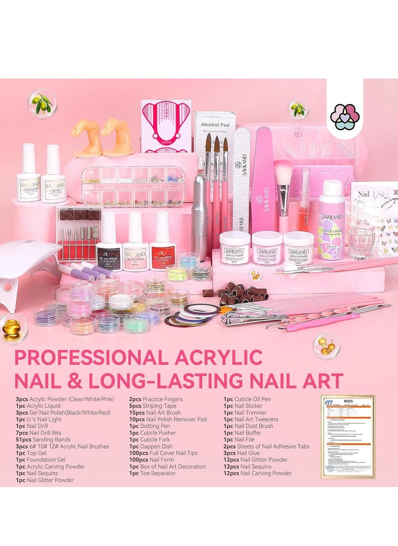 Saviland - SAVILAND Acrylic Nail Kit with Drill: Professional Nail Kit Acrylic Set for Beginners with Everything Acrylic Powder Gel Nail Polish Nail Decoration U V Nail Light Gift Home Salon Gift Set - Image 1