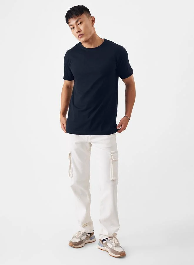 The Souled Store Mens Core Navy Blue Cotton Round Neck T-Shirt
