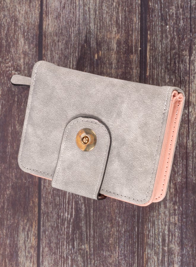 The Black Pearl Accessories Chamoiseather Leather Flip Wallet & Card Holder with 6 Pockets and Zipped Pocket Gray  - Image 1