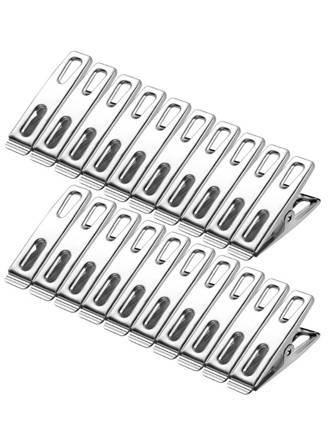Pack of 20 Stainless Steel Clothes Pegs, 4 cm Metal Clothes Pegs, Stainless Steel Clothes Pegs Clips for Clothes Food Socks - Silver  - Image 1