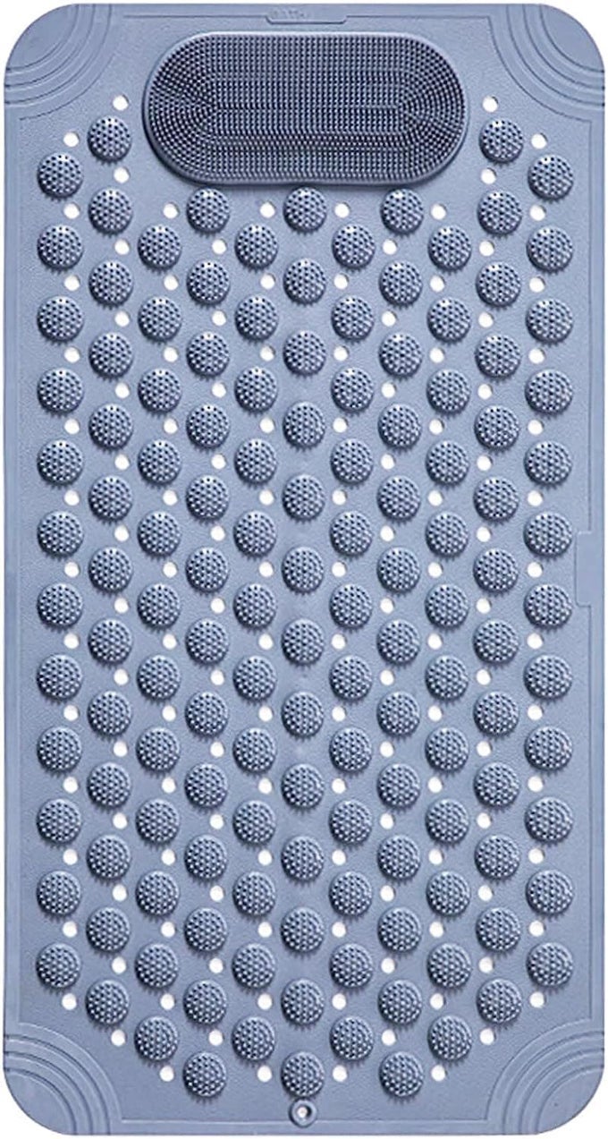 PREMIUM BATH MAT WITH BUILTIN FOOT SCRUBBER NONSLIP SHOWER MAT FOR EXFOLIATING MASSAGE ECOFRIENDLY MOLDRESISTANT 1 GREY