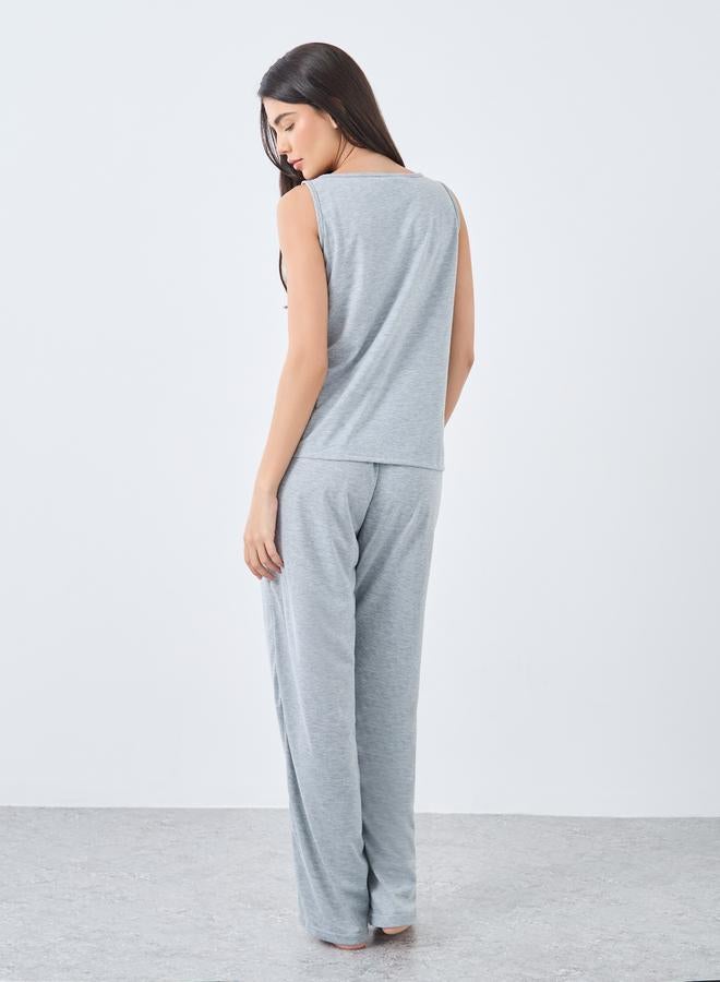 Styli Pillow Fight Slogan Tank and Ruffle Waist Pyjama Set - Image 4