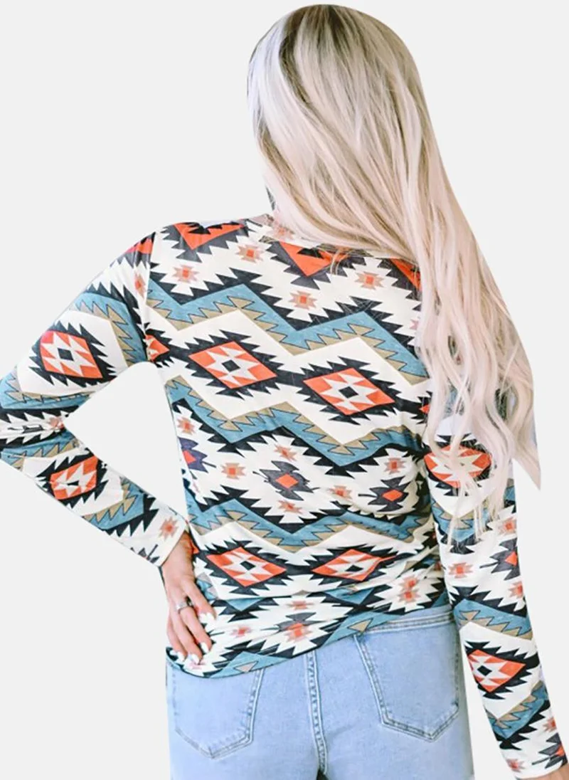 YUNIQEE White Printed Long Sleeve Henley Tunics