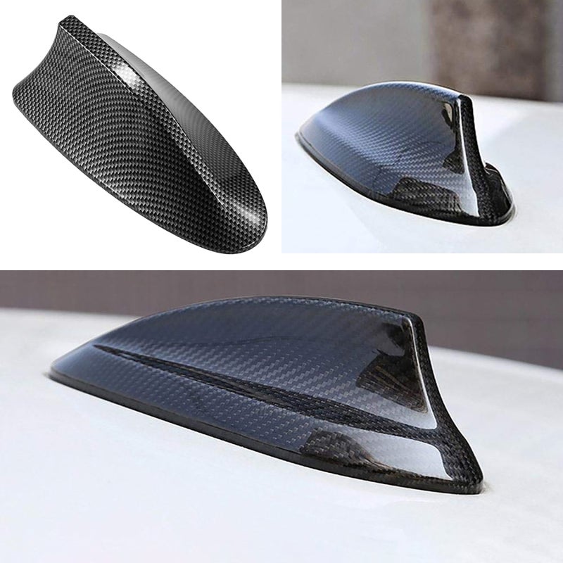 Car Antenna Shark Fin Cover: 1 Black Carbon Fiber Coated Streamlined Fin - Stable Signal Amplification Easy No-Drill Adhesive Mounting for All Vehicles - Image 2