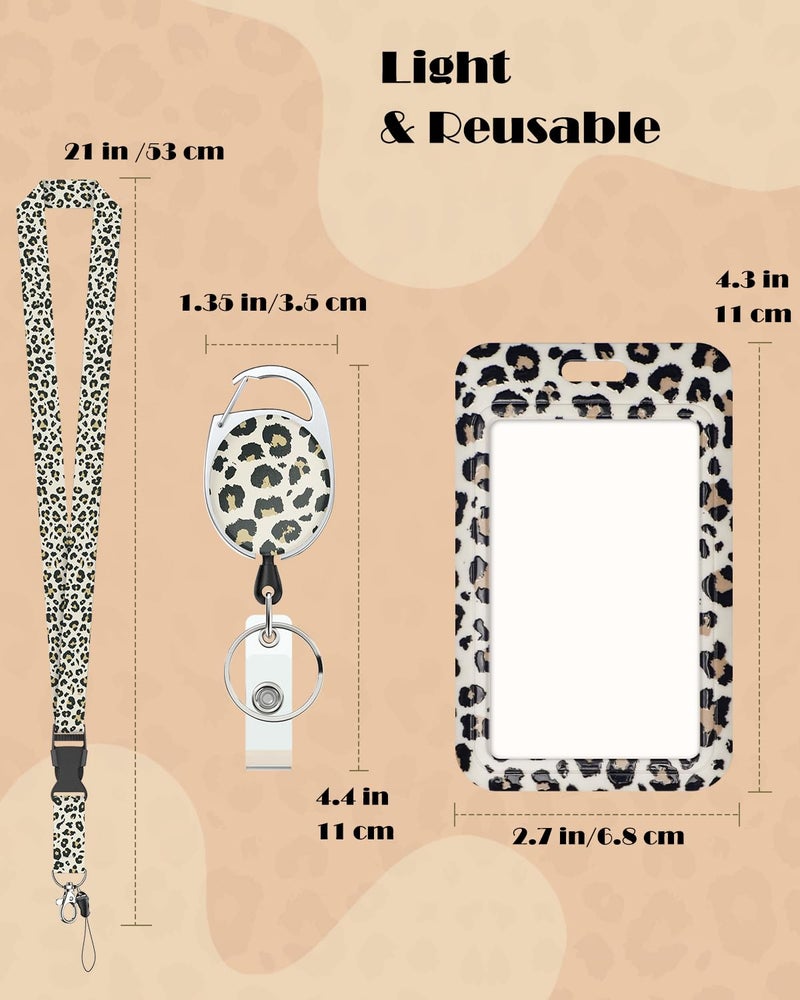 Uniclife Fashionable Sliding Badge Holder Leopard Print Plastic Case with Retractable Badge Reel Carabiner Clip & Detachable Lanyard Strap Vertical Card Protector for Worker Nurse Teacher Student - Image 4