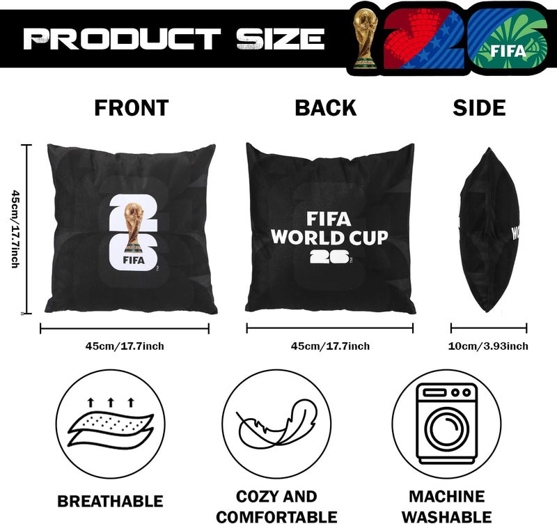 MESUCA FIFA World Cup Plush Cushion Pillow, 15.7x15.7 Inch, Soccer Room Decor (FIFA-Black) - Image 3