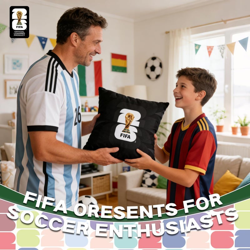 MESUCA FIFA World Cup Plush Cushion Pillow, 15.7x15.7 Inch, Soccer Room Decor (FIFA-Black) - Image 5