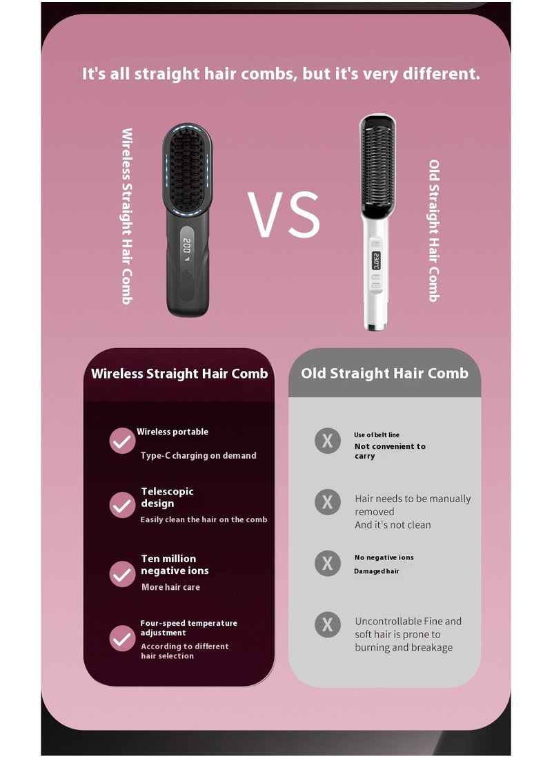 Wireless Hair Brush, Ceramic Coating Portable Hair Straightener Hot Comb Negative Ion Hair Comb for 4 Temperature Settings USB Rechargeable - pzsku/Z30F812C109BB9121A810Z/45/_/1728893193/b39e94a5-904c-4b88-8769-bf2487cdea8b