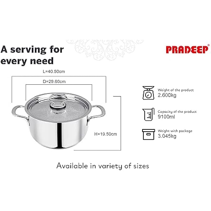 براديب 1810304 قدر طهي من الفولاذ المقاوم للصدأ بدرجة الطعام بغطاء بتصميم Ss سعة 91 لترًا - Image 2