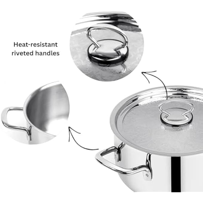 براديب 1810304 قدر طهي من الفولاذ المقاوم للصدأ بدرجة الطعام بغطاء بتصميم Ss سعة 91 لترًا - Image 5