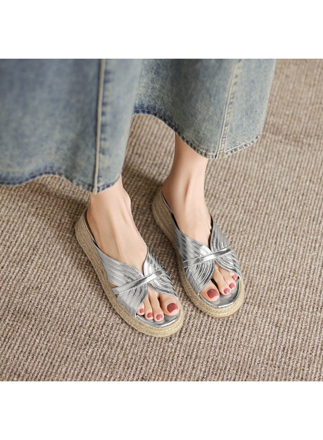 AME Straw Woven Resort Wedge Sandals 2025, Elegant Butterfly Wing Retro Flip Flops, Premium Beach Sandals - Image 4