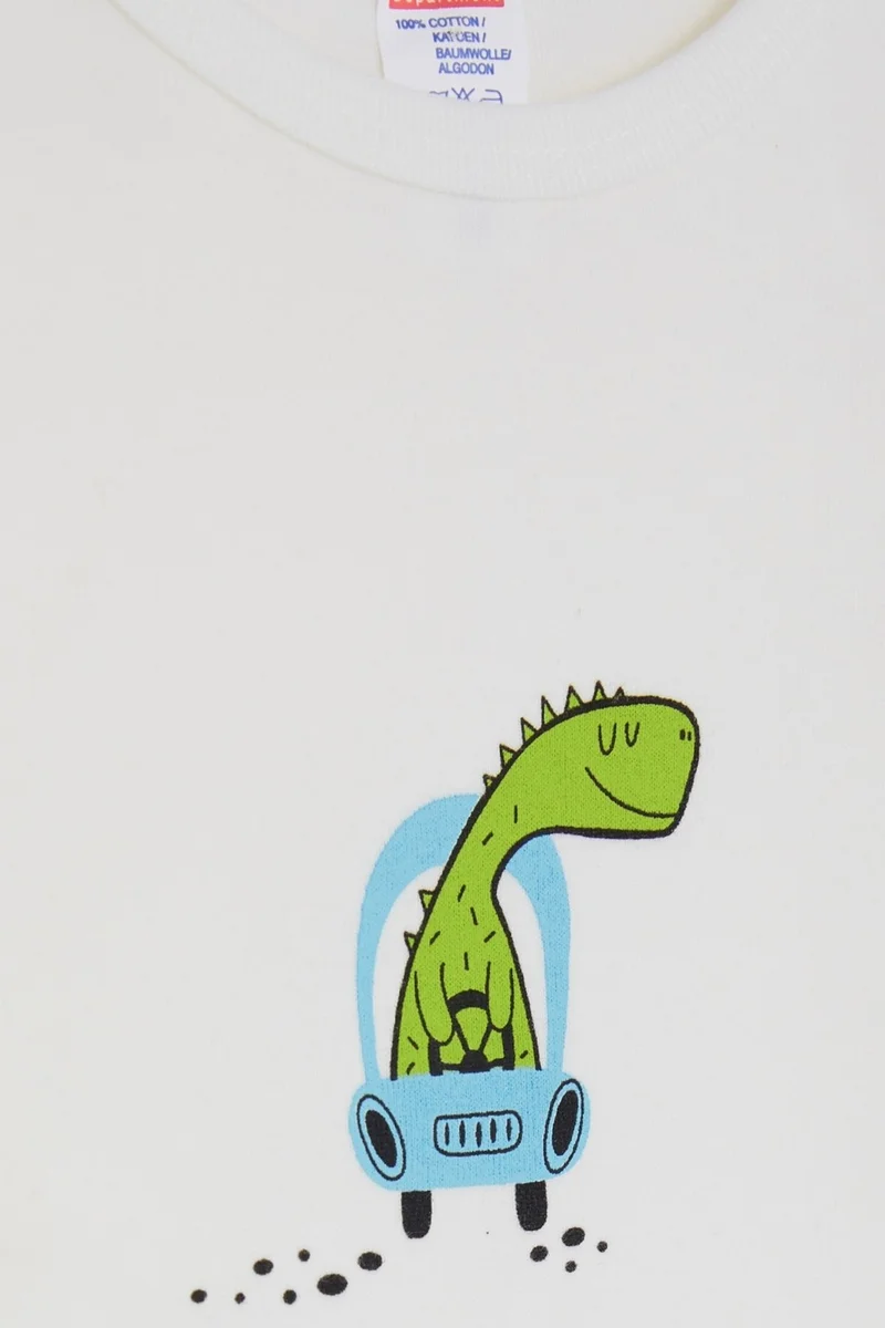 بريز Baby Boy Snap-On Bodysuit Dinosaur Printed 9 Months-3 Years, Ecru