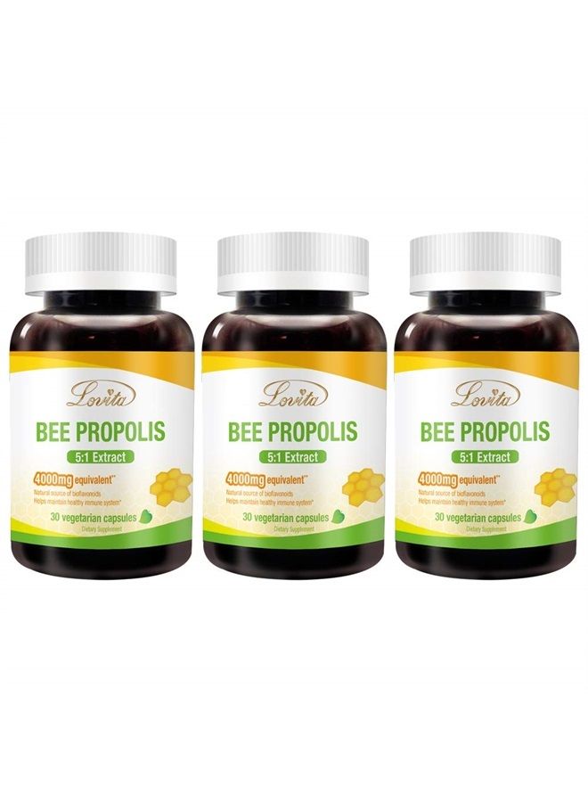 Lovita Bee Propolis Capsule 4000mg Equivalent, Immune Support, 5:1 Concentrate, Natural Propolis Extract, 30 Vegetarian Capsules (Pack of 3) - Image 1