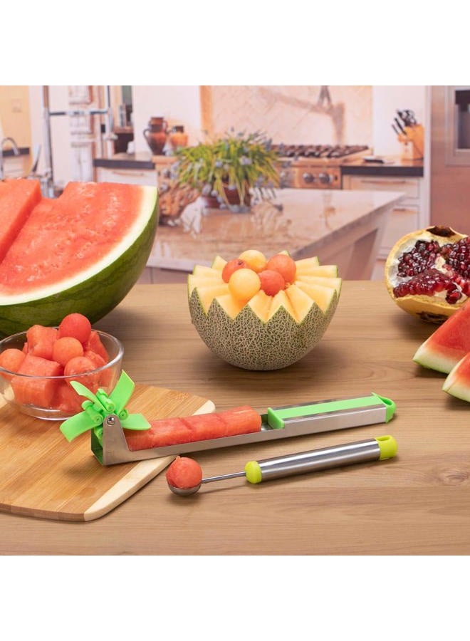 YIDADA Watermelon Windmill Cutter Slicer, Stainless Steel Shape Fruit Tools Quickly Cut Tool Kitchen Gadgets with Melon Scoop - Image 5