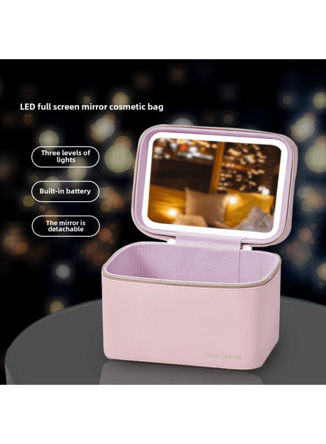 Loquat Cosmetic Bag With Mirror Advanced LED Light Large Capacity With Light Cosmetic Case A Batch Of Follow-up Box-Color:Crescent White Large 【rechargeable Led Light Full Mirror】 - Image 2
