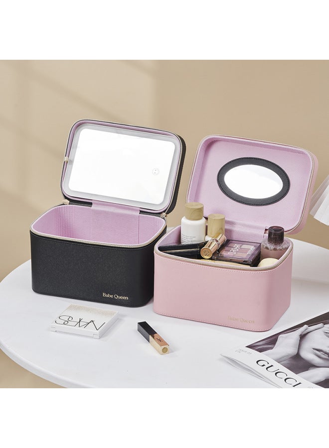 Loquat Cosmetic Bag With Mirror Advanced LED Light Large Capacity With Light Cosmetic Case A Batch Of Follow-up Box-Color:Crescent White Large 【rechargeable Led Light Full Mirror】 - Image 3
