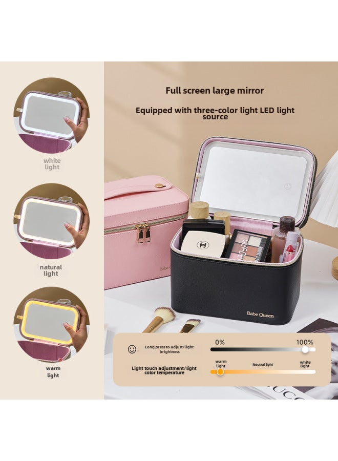 Loquat Cosmetic Bag With Mirror Advanced LED Light Large Capacity With Light Cosmetic Case A Batch Of Follow-up Box-Color:Crescent White Large 【rechargeable Led Light Full Mirror】 - Image 4