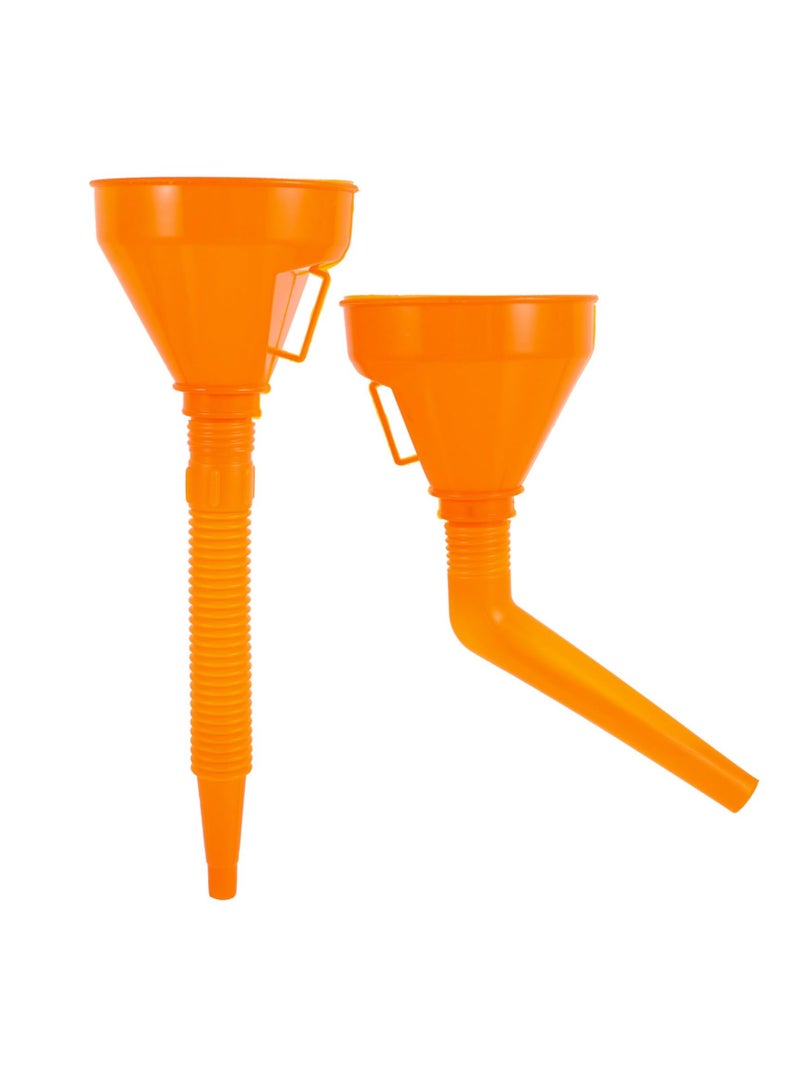 SYOSI Automotive Funnels, 2Pcs Orange Wide Mouth Oil Funnel, Right Angle Funnel, No- Spill Plastic Long Neck Oil Funnel Extension, for Cars Motorcycles Engine Oil Kerosene Gasoline Gas Fuel - Image 1
