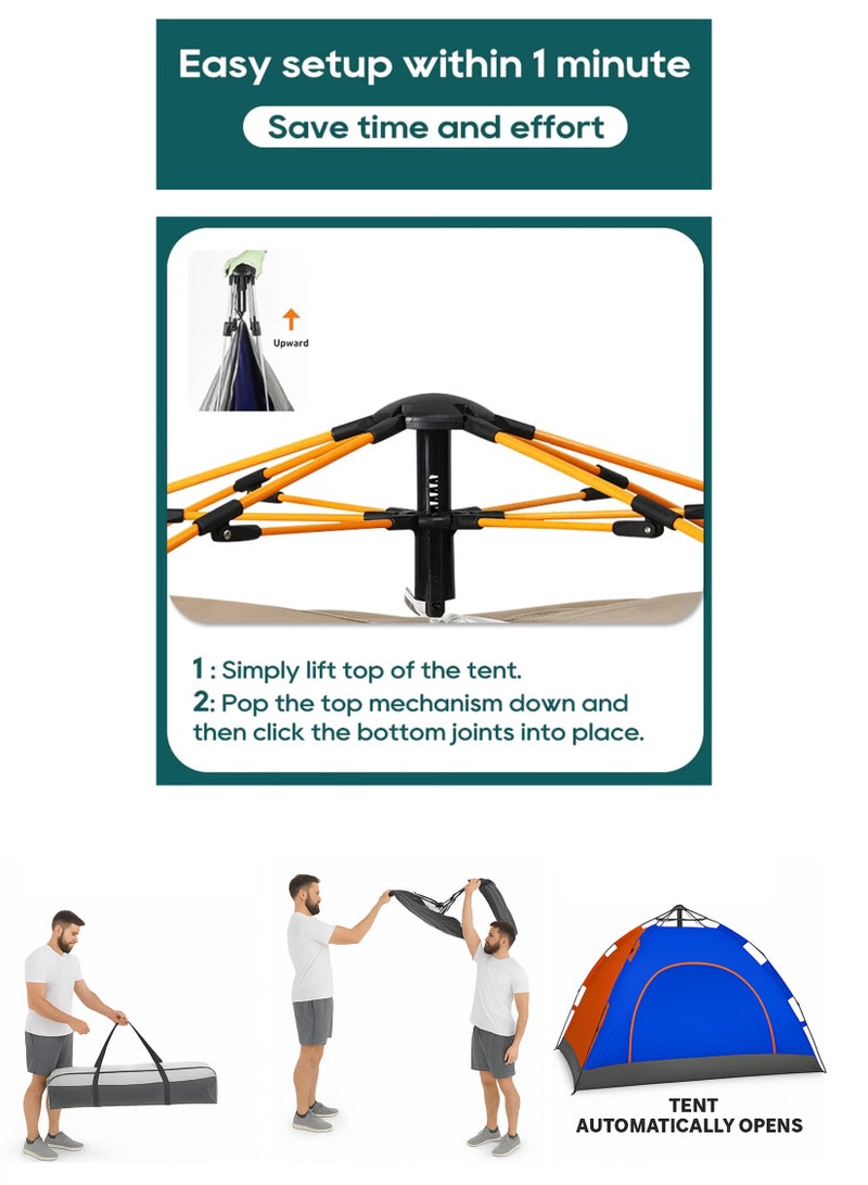 DBLEW خيمة تخييم أوتوماتيكية 4 أشخاص (200X200X135) سم، خيمة قبة أوتوماتيكية فورية، خفيفة الوزن ومضادة للرياح للرحلات العائلية، الصيد، المشي لمسافات طويلة، خيمة شاطئية ونزهة - متعددة الألوان - Image 2