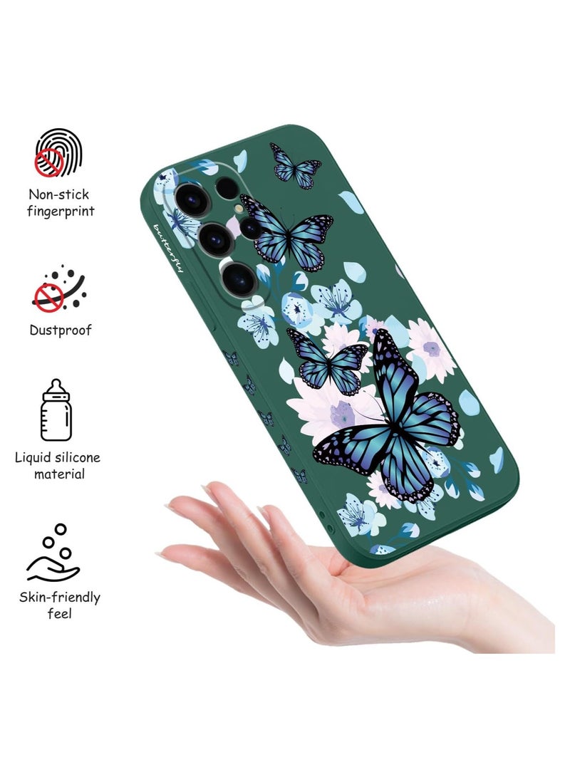 حافظة لجهاز Galaxy S24 Ultra، تصميم نمط فراشة زهور قطة كيوت، حماية رقيقة وأنيقة ضد الصدمات، غطاء واقي لهاتف سامسونج جالاكسي S24 Ultra مقاس 6.8 بوصة - فراشة أورورا باللون الأخضر - Image 5