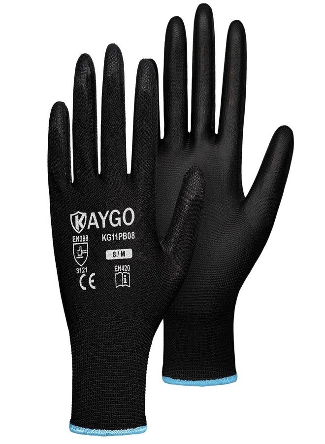 KAYGO Safety Work Gloves PU Coated-12 Pairs, KG11PB, Seamless Knit Glove with Polyurethane Coated Smooth Grip on Palm & Fingers, for Men and Women, Ideal for General Duty Work (Medium, Black) - Image 1