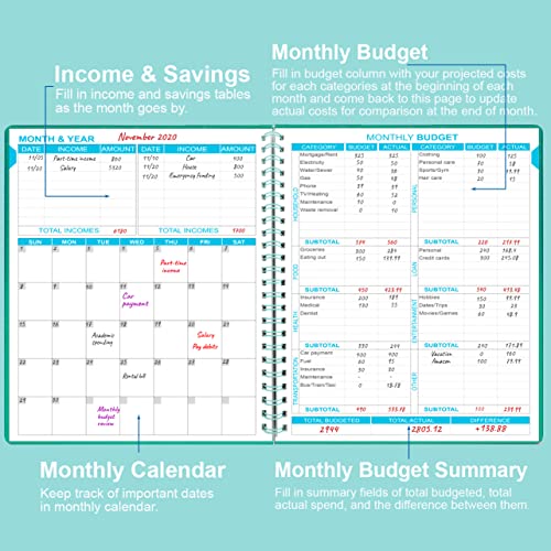 Nokingo Budget Planner & Monthly Bill Organizer with Pockets. Expense Tracker Notebook, Budgeting Journal and Financial Planner Budget Book to Control Your Money, 8" x 9.5", PU Leather, Teal - Image 2