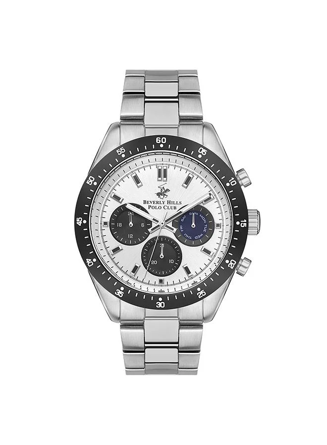 بيفرلي هيلز بولو كلوب Beverly Hills Polo Club Men's VX9J Movement Watch, Multi Function Display and Metal Strap - BP3358X.390, Silver
