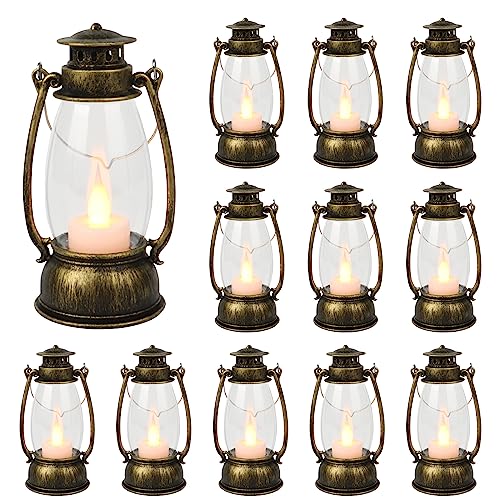 Reperla 12Pcs Mini Lantern for Halloween Decor, 6Inch Small Lanterns for Western Garden Camping Party Decorations, Vintage Candleholders Table Centerpiece, Forest Christmas Wedding Decorations (Brass) - Image 1