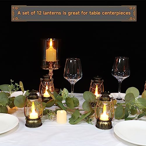 Reperla 12Pcs Mini Lantern for Halloween Decor, 6Inch Small Lanterns for Western Garden Camping Party Decorations, Vintage Candleholders Table Centerpiece, Forest Christmas Wedding Decorations (Brass) - Image 5