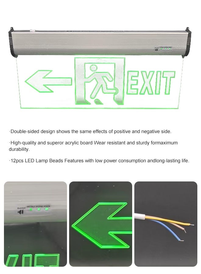 Rechargeable Fire Emergency Light pack of 2, LED Exit Sign Acrylic Panel light,Emergency Lighting Solution,Safety Exit Indicator(Exit left) - Image 3
