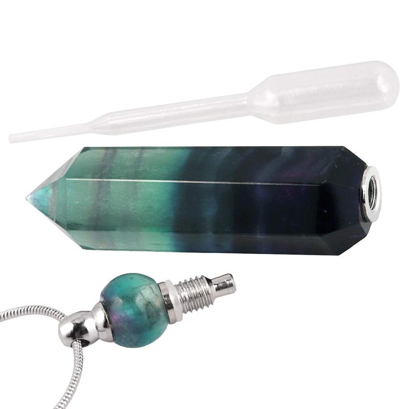 SUNYIK Fluorite Stone Essential Oil Diffuser Necklace for Women, Hexagonal Pointed Healing Crystal Perfume Bottle Pendant with Chain for Men, 28" - Image 4