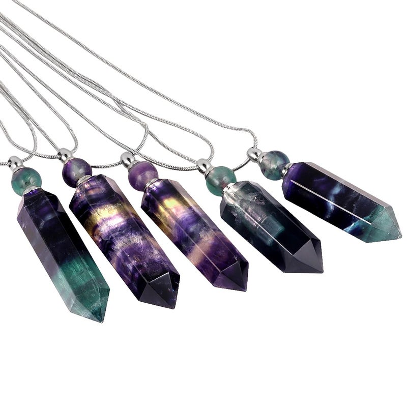 SUNYIK Fluorite Stone Essential Oil Diffuser Necklace for Women, Hexagonal Pointed Healing Crystal Perfume Bottle Pendant with Chain for Men, 28" - Image 5