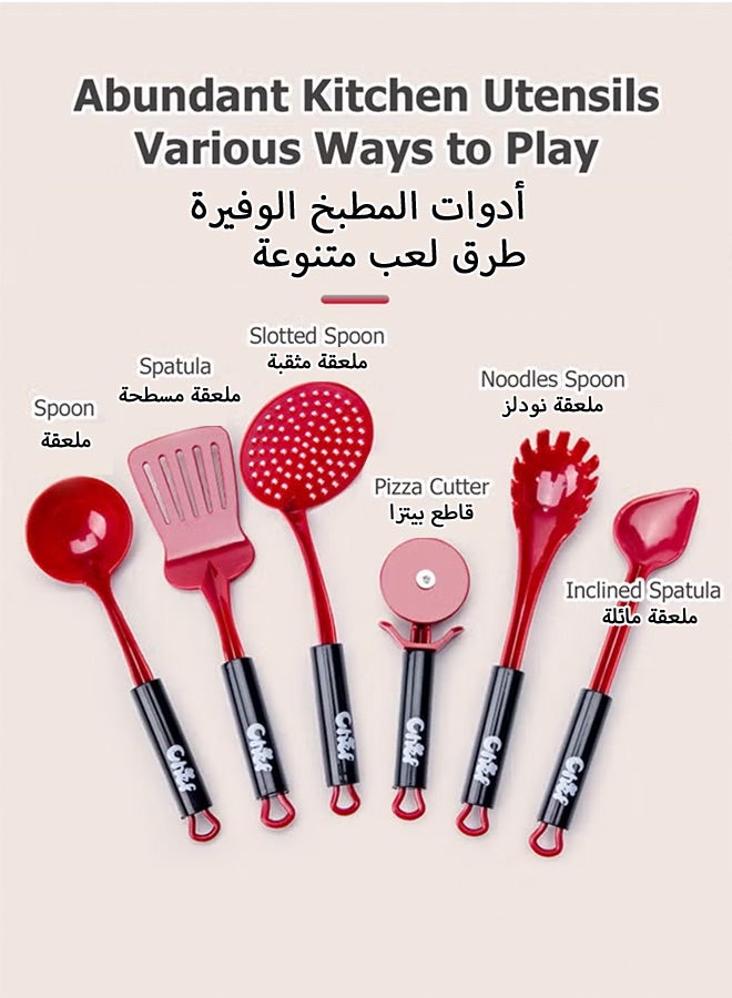 شبيلي مجموعة ألعاب المطبخ للأطفال، طهي افتراضي مع تقطيع الفواكه، أدوات المطبخ، الطعام والخضروات، مصنوعة من مواد صديقة للبيئة وآمنة للأطفال، مثالية للأولاد والبنات 3+، هدية عيد ميلاد، لعبة تعليمية، ترفيه عائلي، ألعاب وهدايا، طهي افتراضي، مجموعة ألعاب المطبخ (74 قطعة، وردي) - Image 2