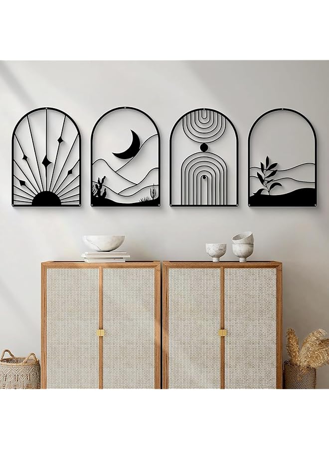 The Bros 4 Pack Black Abstract Metal Wall Art, Minimalist Décor Single Line Art Wall Décor, 3D Textured Metal Wall Sculptures, for Living Room Bedroom Bathroom Study Room (Black)