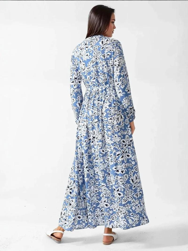 HICCUP Printed Maxi Dress with Shirt Collar