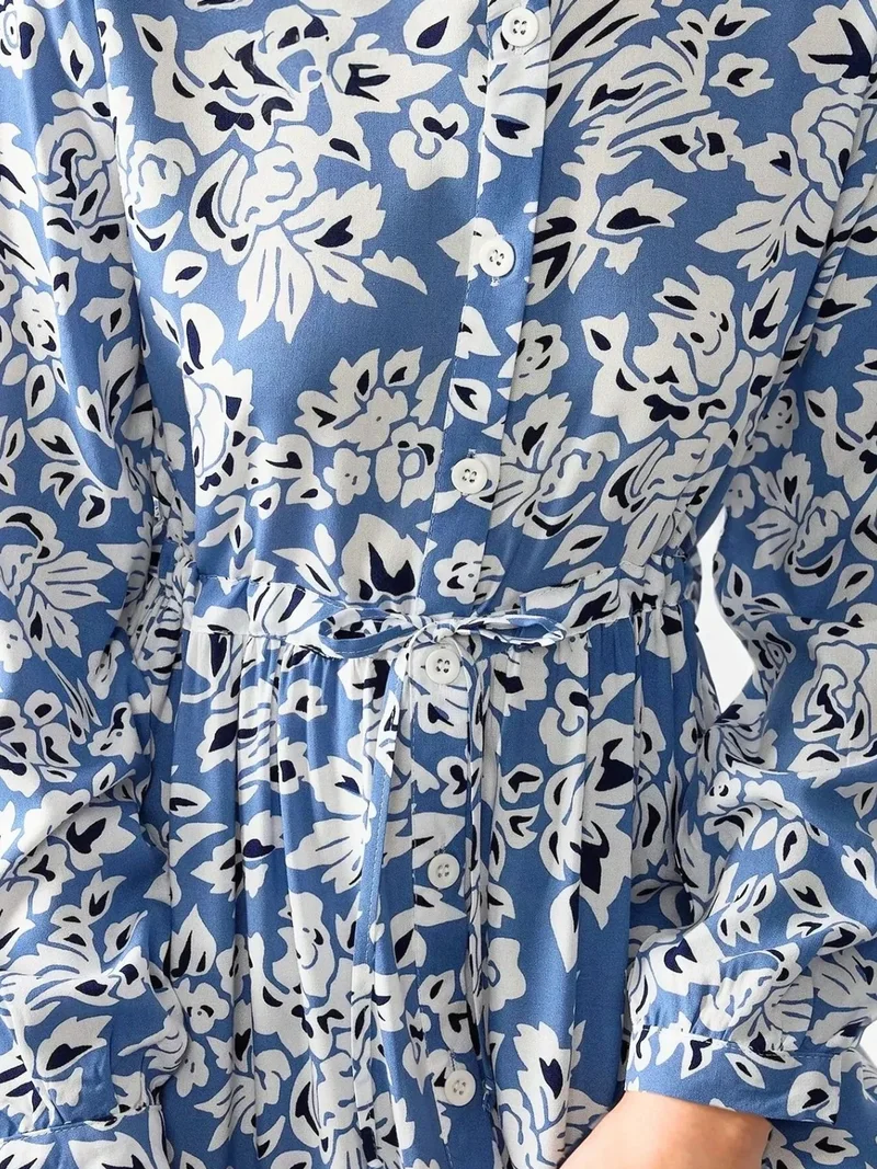 HICCUP Printed Maxi Dress with Shirt Collar