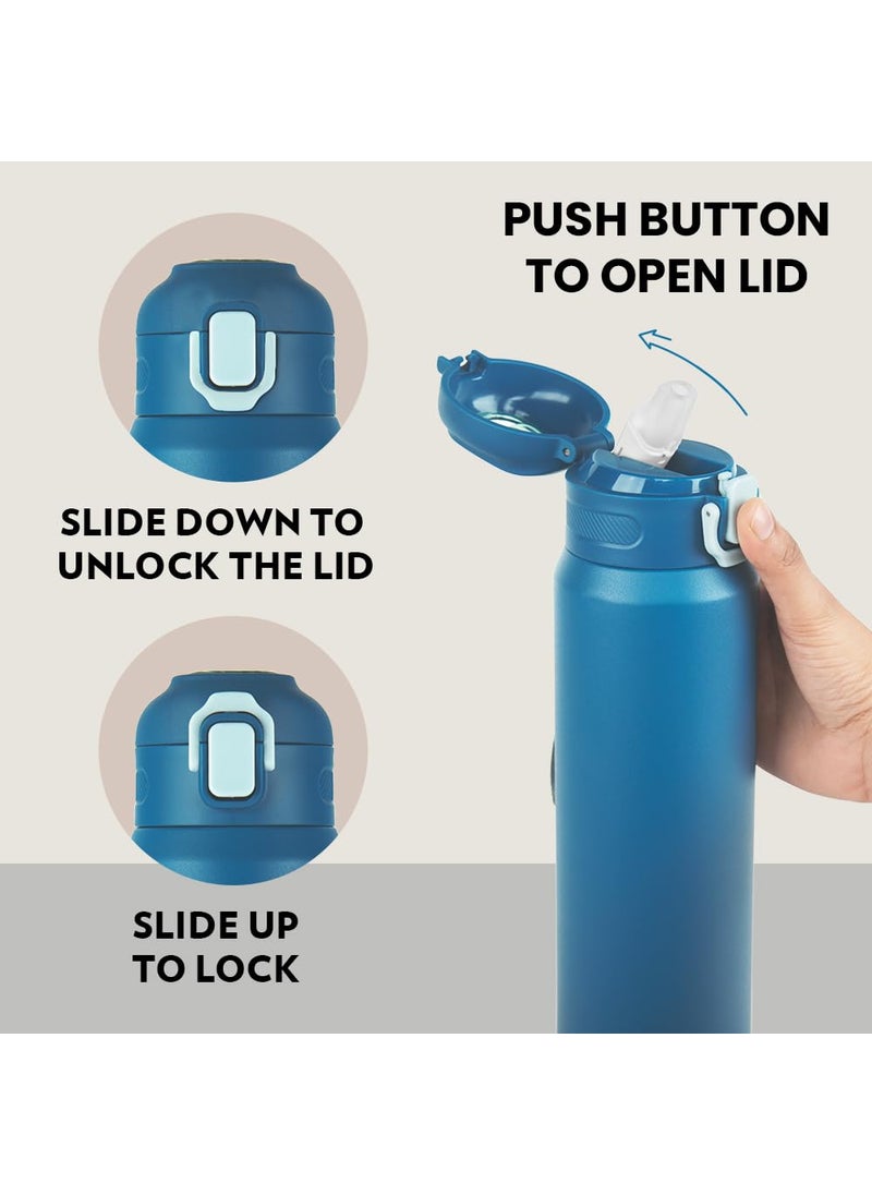 BOROSIL Borosil Aquasport 800 ml Stainless Steel Insulated Water Bottle | Double Wall Vaccum Insulated, Flask | 10 Hours Hot & Cold | Bottle for Office, Gym, School | 1 Year Warranty, Blue  - Image 5