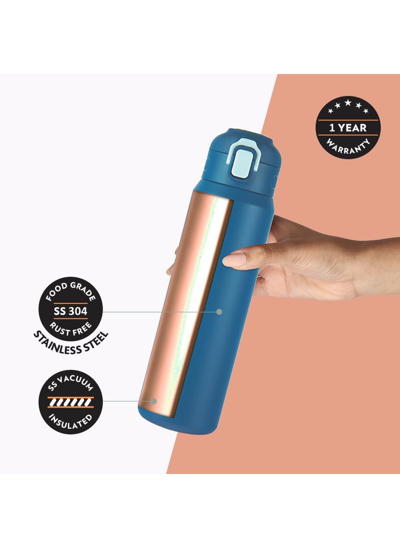 BOROSIL Borosil Aquasport 800 ml Stainless Steel Insulated Water Bottle | Double Wall Vaccum Insulated, Flask | 10 Hours Hot & Cold | Bottle for Office, Gym, School | 1 Year Warranty, Blue  - Image 4