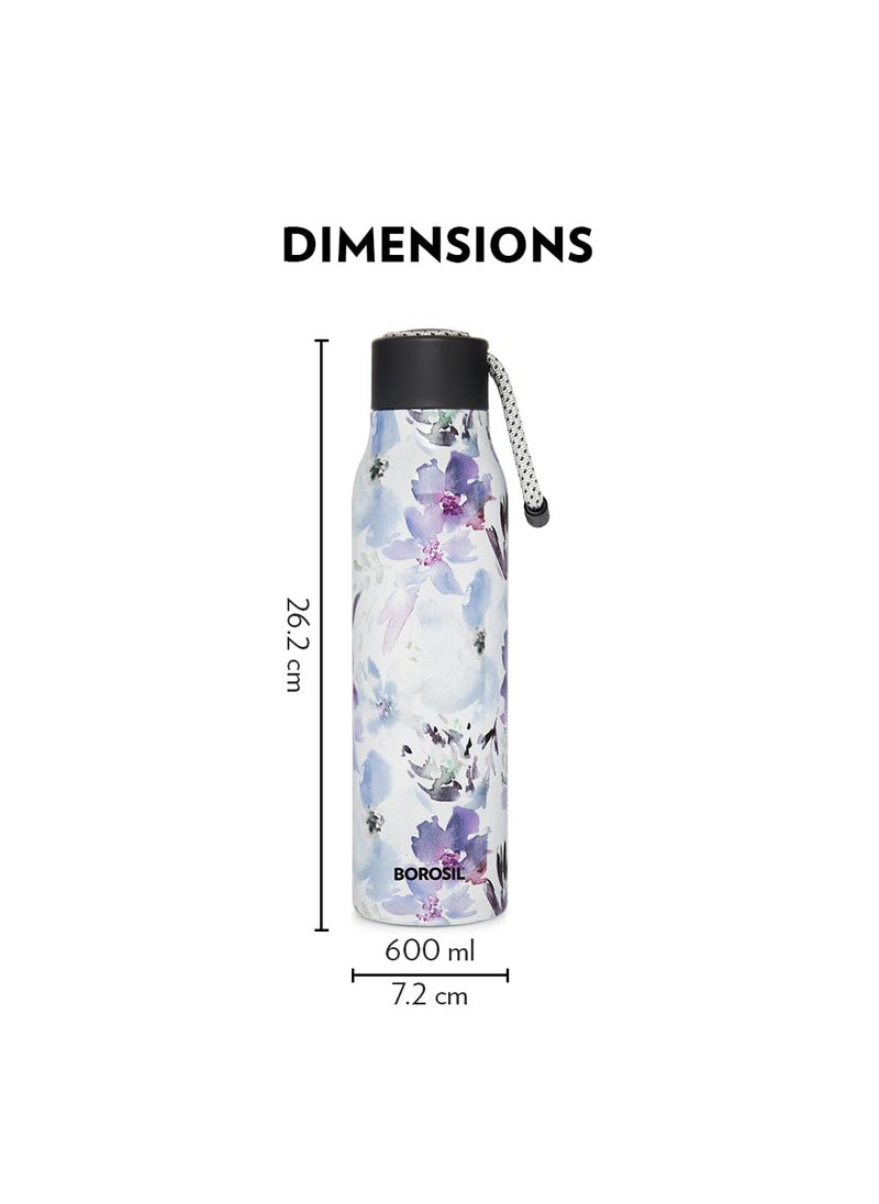 BOROSIL Borosil Hydra Aquasoul Flora 600 ml Stainless Steel Water Bottle | Double Wall Vacuum Insulated Flask, Leakproof, Wide Mouth with Strap | 12 Hours Hot & Cold | 1 Year Warranty  - Image 3