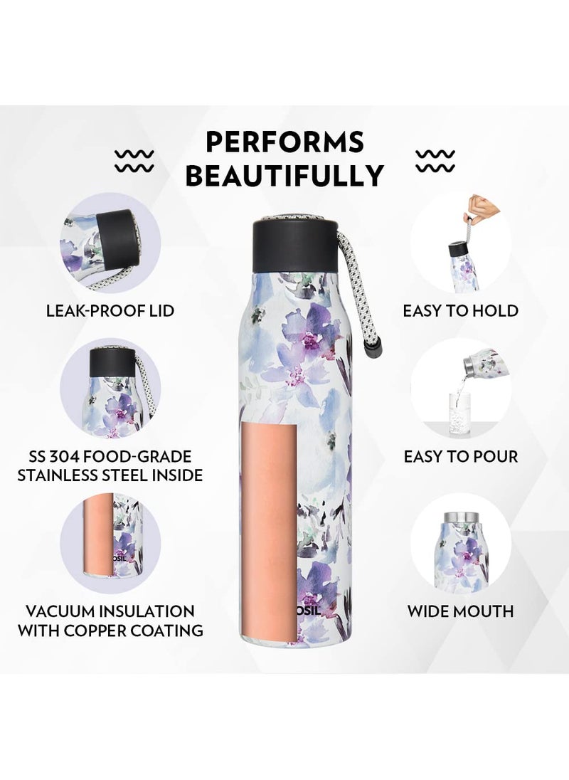 BOROSIL Borosil Hydra Aquasoul Flora 600 ml Stainless Steel Water Bottle | Double Wall Vacuum Insulated Flask, Leakproof, Wide Mouth with Strap | 12 Hours Hot & Cold | 1 Year Warranty  - Image 4