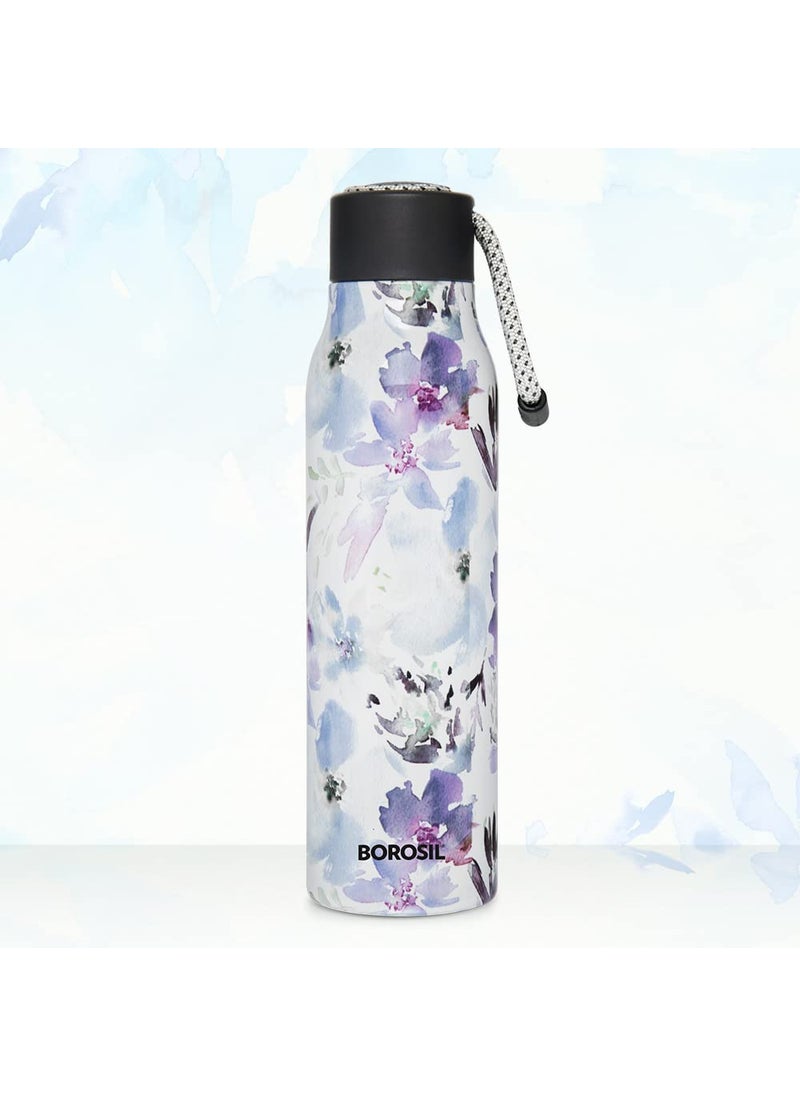 BOROSIL Borosil Hydra Aquasoul Flora 600 ml Stainless Steel Water Bottle | Double Wall Vacuum Insulated Flask, Leakproof, Wide Mouth with Strap | 12 Hours Hot & Cold | 1 Year Warranty  - Image 1