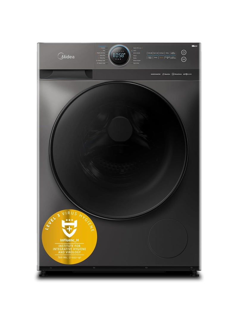 Midea 8/6 KG Smart Washer Dryer with BLDC Inverter Motor, 1400 RPM, Fully Automatic Front Load Washing & Drying Combo Wi-Fi Machine, 14 Programs-Extra Rinse/Quick 15 8 kg MF200D80WBT-GCC Titanium - Image 1