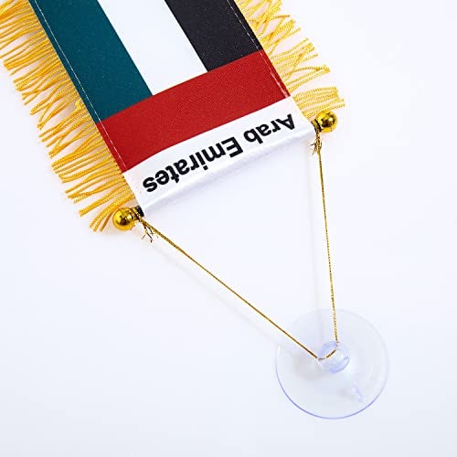 CANTENDO 2 Pack United Arab Emirates Window Hanging Flag,Mini United Arab Emirates Car Flag with Pole Tassel Suction Cup Rearview Mirror Decoration(3x5 Inch) - Image 3