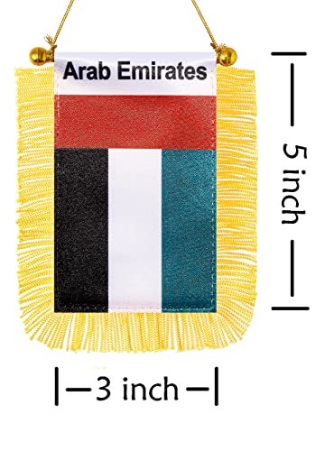 CANTENDO 2 Pack United Arab Emirates Window Hanging Flag,Mini United Arab Emirates Car Flag with Pole Tassel Suction Cup Rearview Mirror Decoration(3x5 Inch) - Image 2