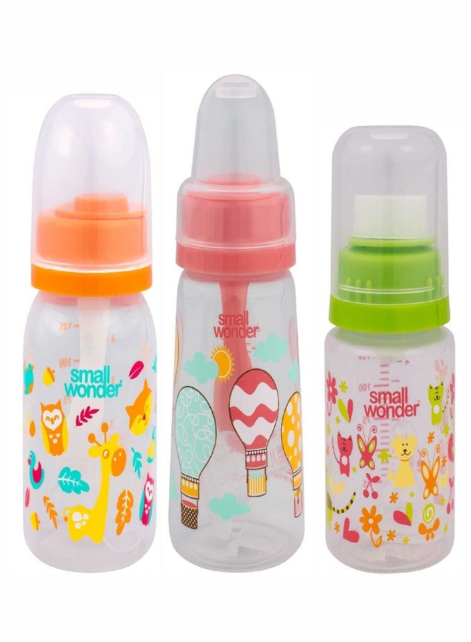 Small Wonder Baby Feeding Bottle Slim Neck Admire, Natural & Pure 125 ml Pack of 3, Ballon & Animal Print, with Anti Colic Nipple, New Born/Infants/Toddler Upto 3 Years, BPA Free, Multi Colour - Image 1