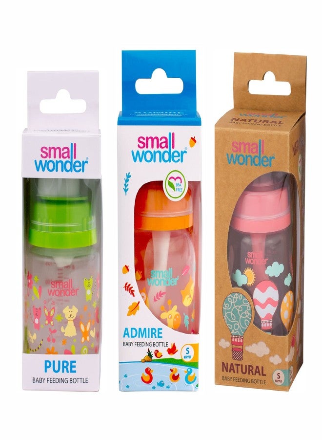 Small Wonder Baby Feeding Bottle Slim Neck Admire, Natural & Pure 125 ml Pack of 3, Ballon & Animal Print, with Anti Colic Nipple, New Born/Infants/Toddler Upto 3 Years, BPA Free, Multi Colour - Image 2