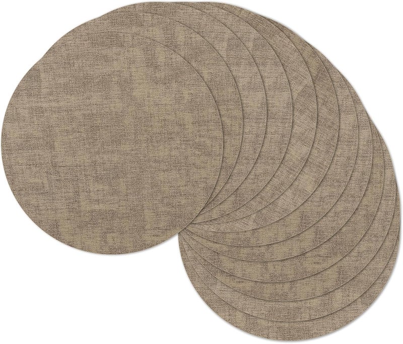 NCUE 13" Round Placemats Set of 12, Reversible Faux Leather Heat Resistant Table Mats, 100% Waterproof Oilproof Wipeable Table Protective Placemats for Vinyl, Washable for Indoor (12, Light Coffee) - Image 1